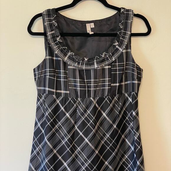 Fossil S plaid a-line mini dress party cocktail academia 100% SIlK corpcore gray - Picture 2 of 7